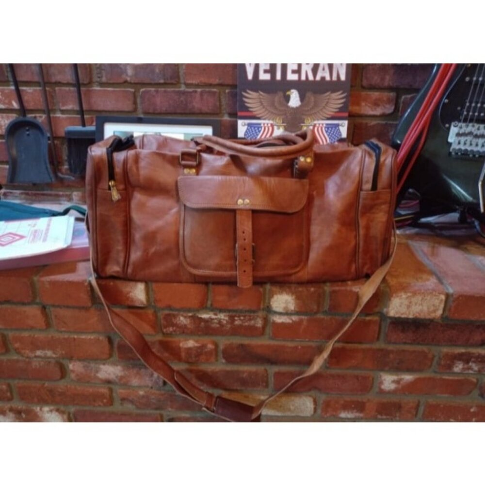 Genuine Leather Duffel Travel Overnight Weekend Leather Bag Sports Gym Duffel